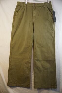 Edwin Marli Trouser Pants Size 32 NWT Thyme Green Wide Leg Utility Stretch Cargo